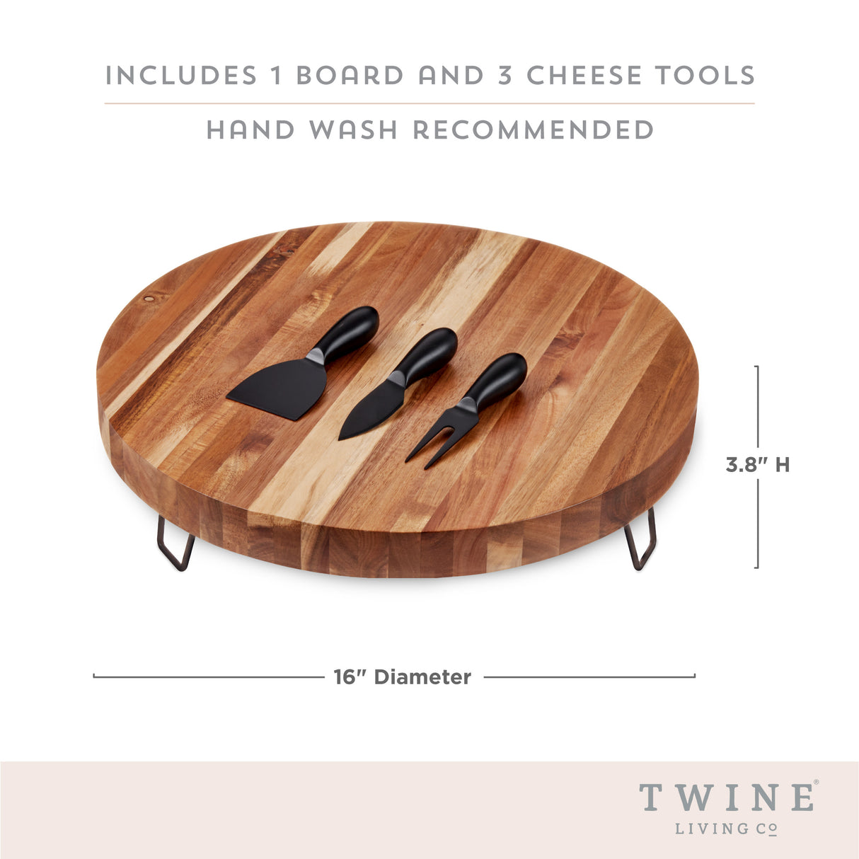 Acacia Wood Footed Cheese Board & Knife Set