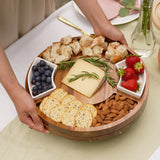 Acacia Wood Rotating Charcuterie Board with Ceramic Dishes