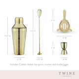 Hammered 4-Piece Barware Set in Gold