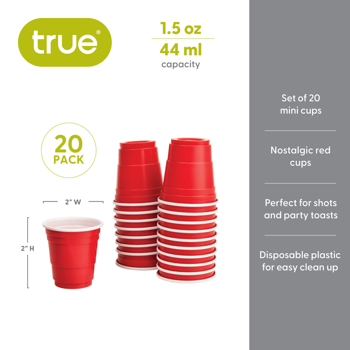 Party 1.5 oz Plastic Shot Glasses in Red, Set of 20