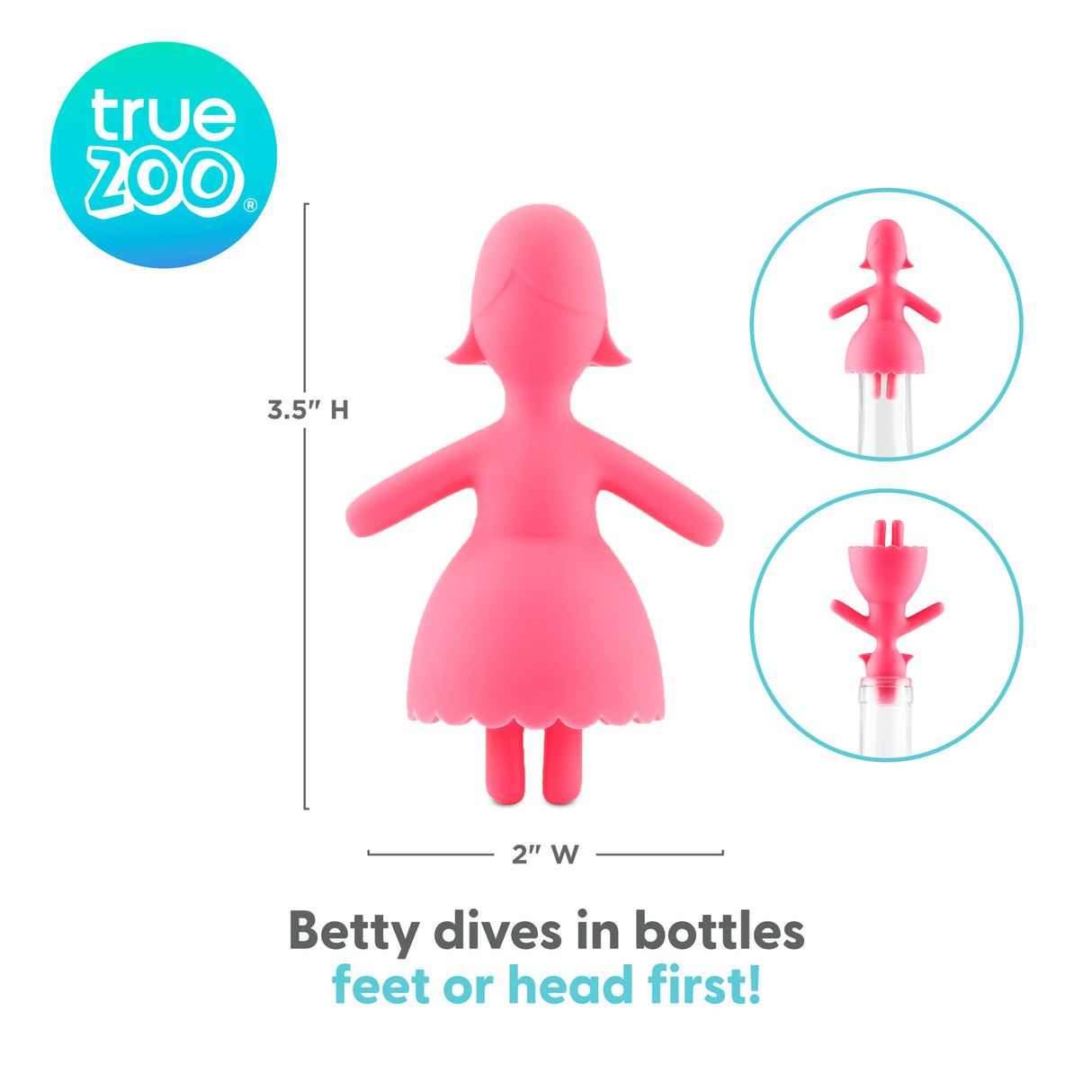 TrueZoo Betty Silicone Bottle Stopper, CDU 10ct