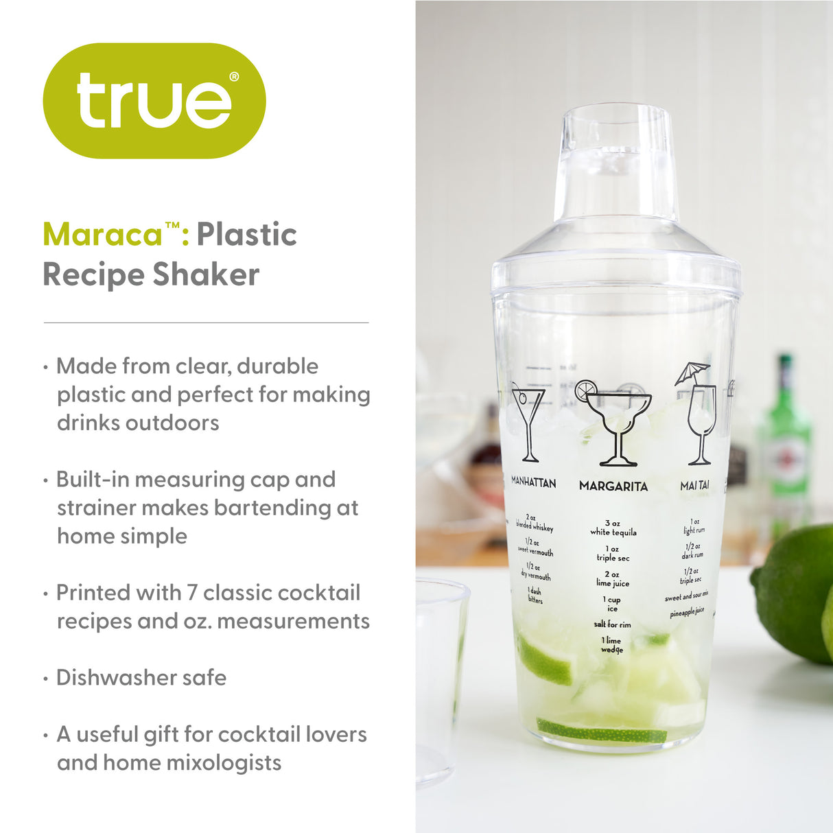 Maraca Recipe Cocktail Shaker in Clear Plastic