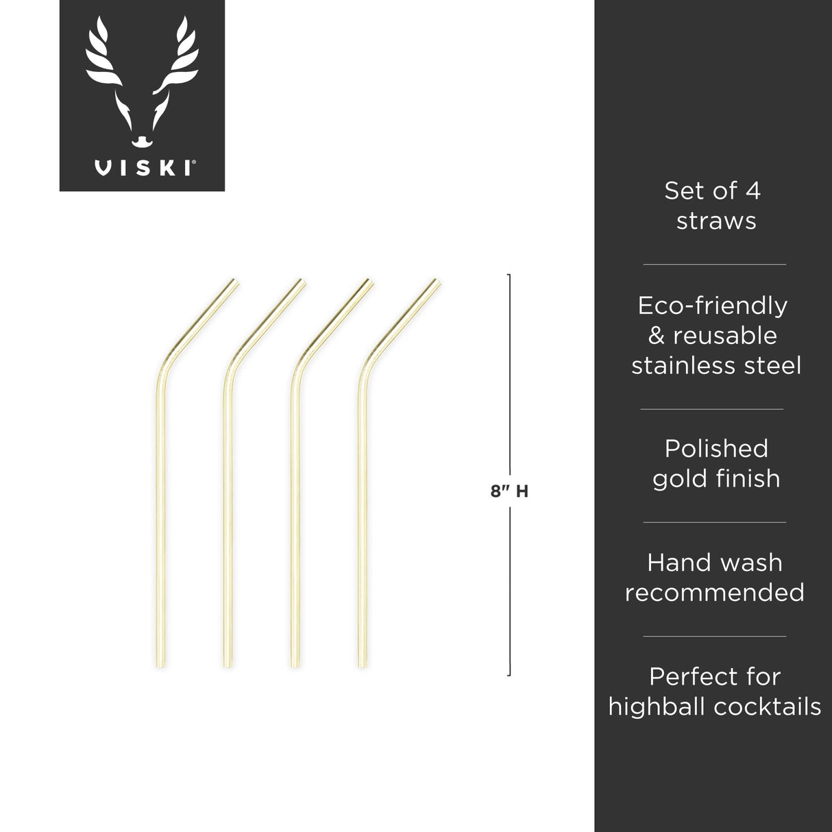 Belmont Cocktail Straws in Gold, Set of 4