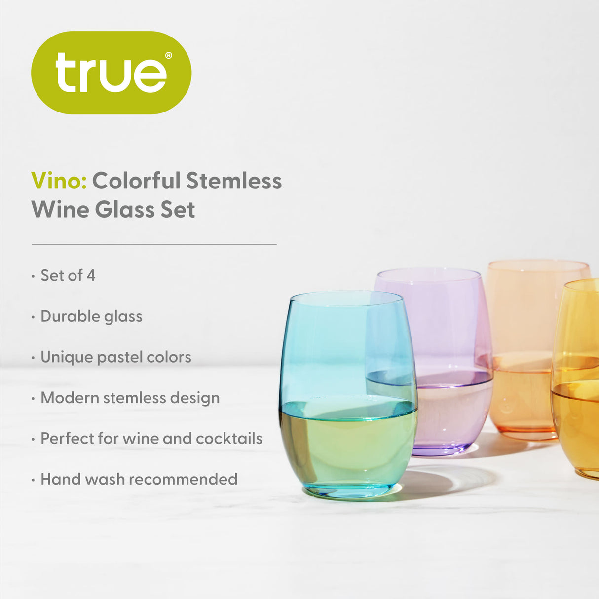 Vino Stemless Wine Glasses in Assorted Colors, Set of 4