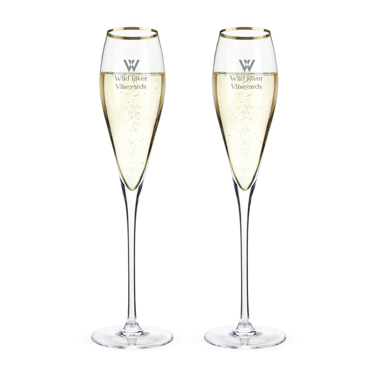 Gold Rimmed Crystal Champagne Flutes, Set of 2