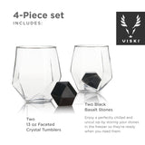 Seneca Crystal Faceted Tumbler & Hexagonal Basalt Stone Set, Set of 4