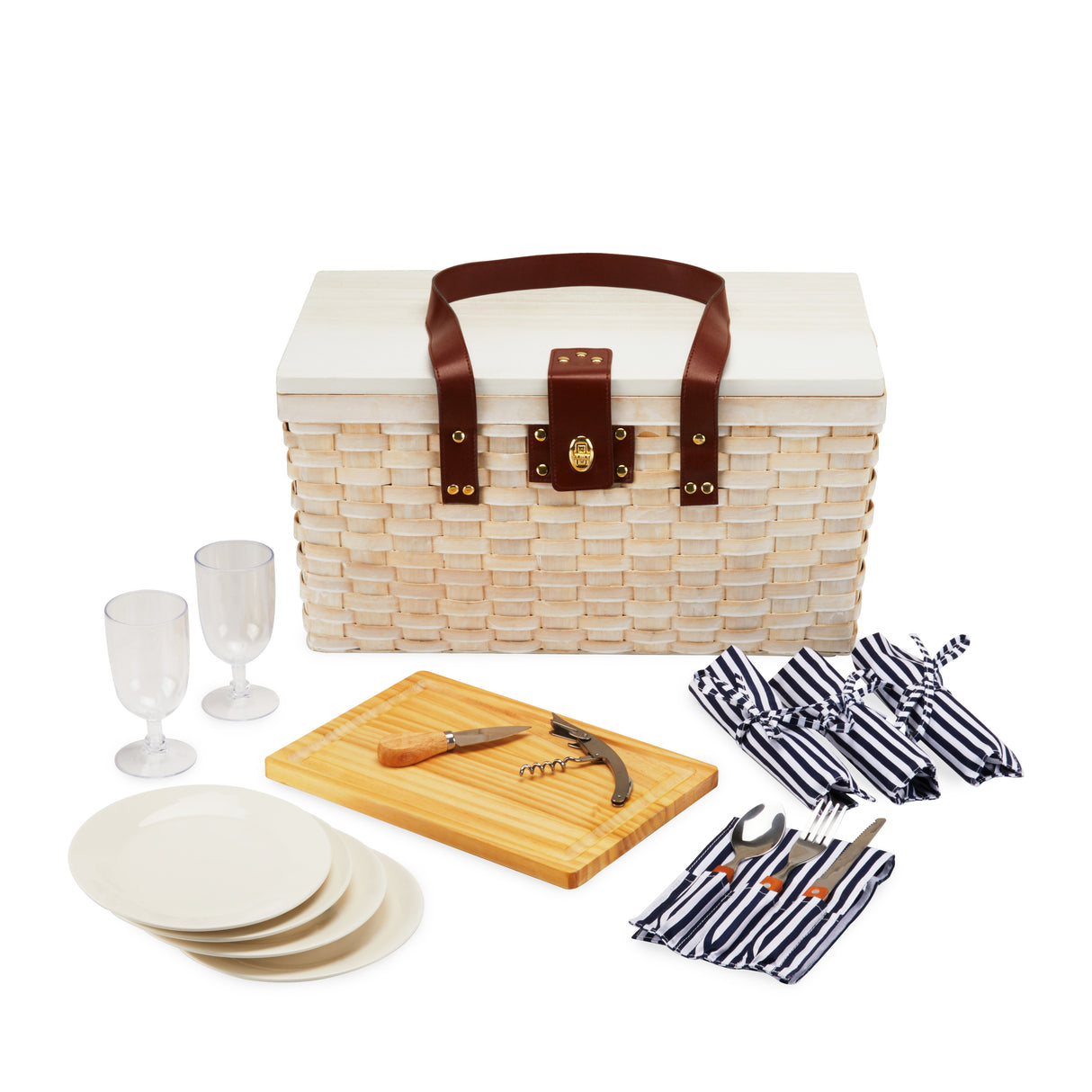 Tahoe Picnic Basket Set for Four in Cream