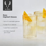 Deco Beau Crystal Highball Glasses, Set of 2