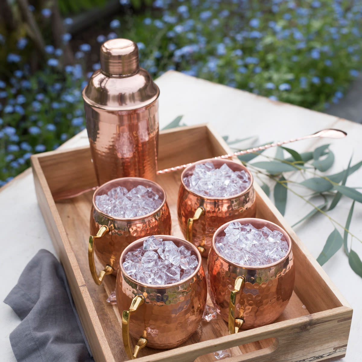 Hammered Mule Mug and Cocktial Shaker in Copper, Set of 3