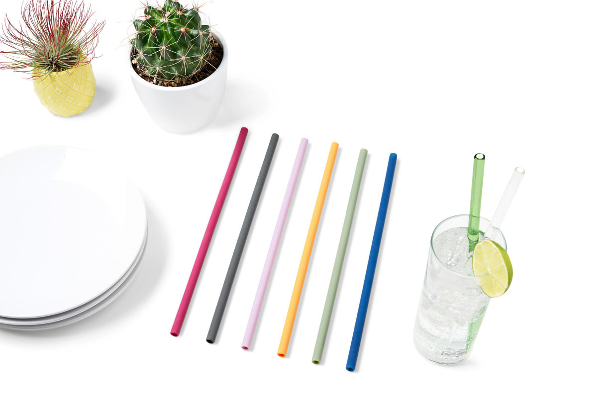 Savoy Silicone Straws with Cleaning Brush, Set of 6