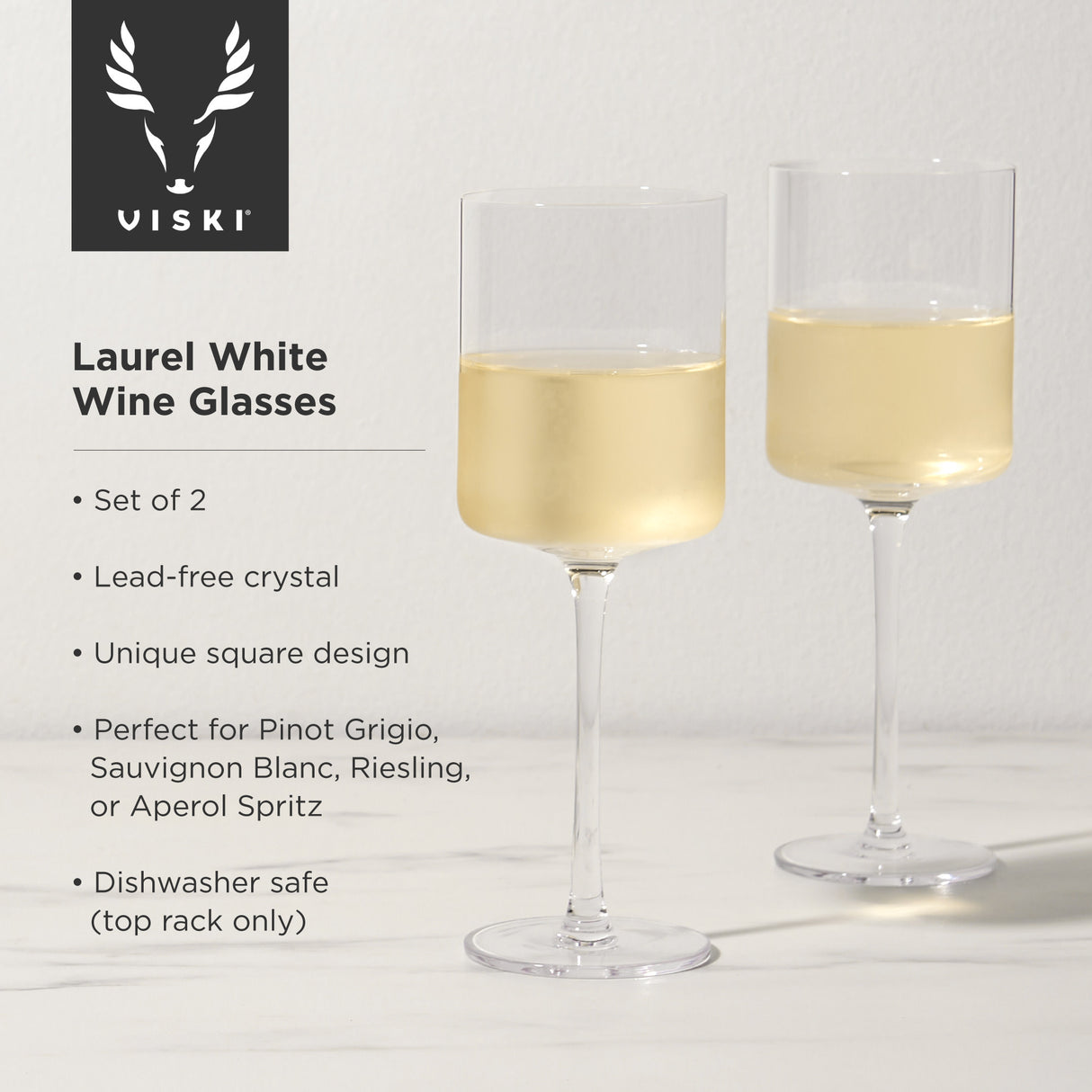 Laurel Crystal White Wine Glasses, Set of 2