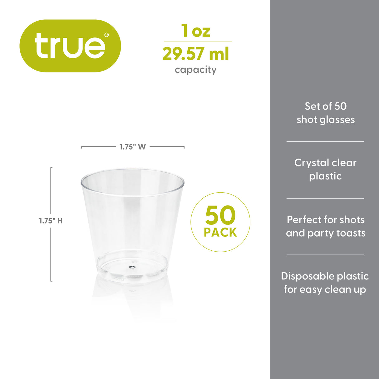 Party 1 oz Plastic Shot Glasses in Clear, Set of 50