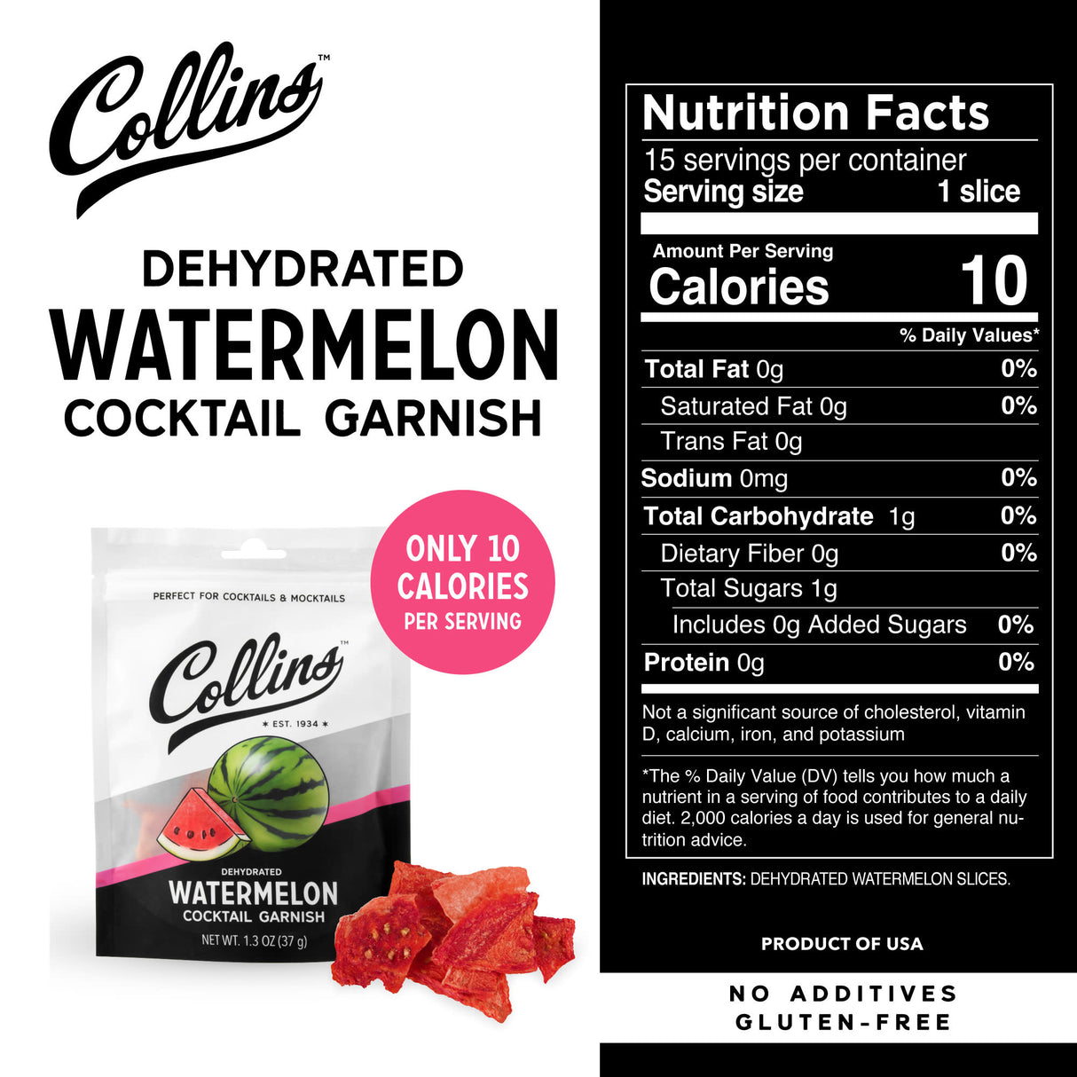 Dehydrated Watermelon Cocktail Garnish, 1.3 oz
