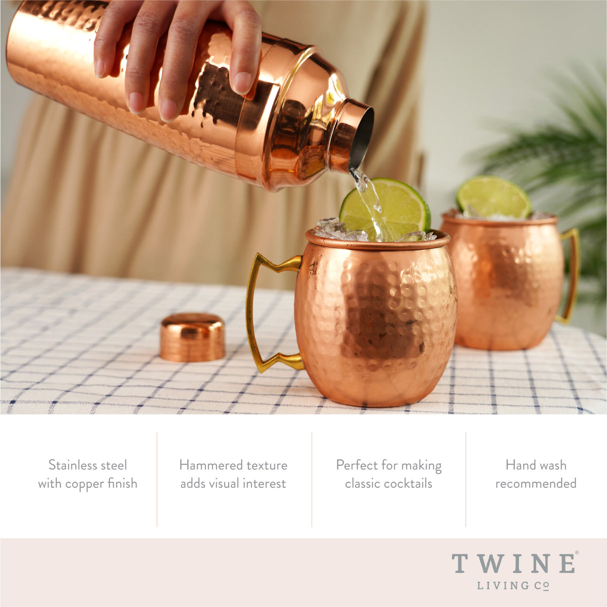 Hammered Mule Mug and Cocktial Shaker in Copper, Set of 3