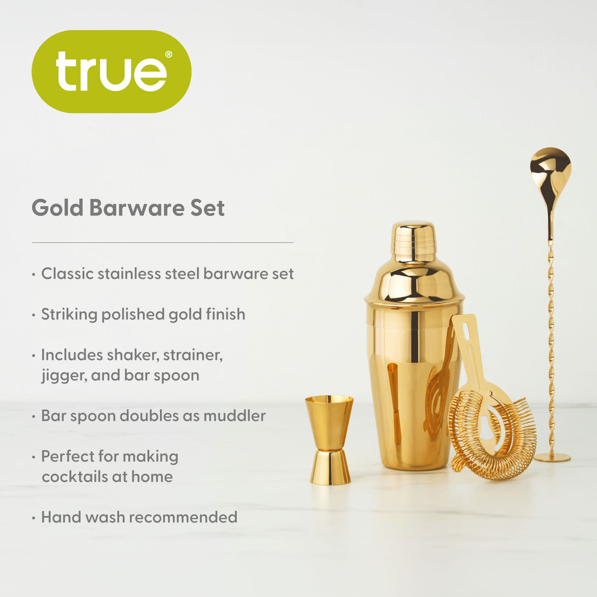 4-Piece Mixologist Barware Set in Gold