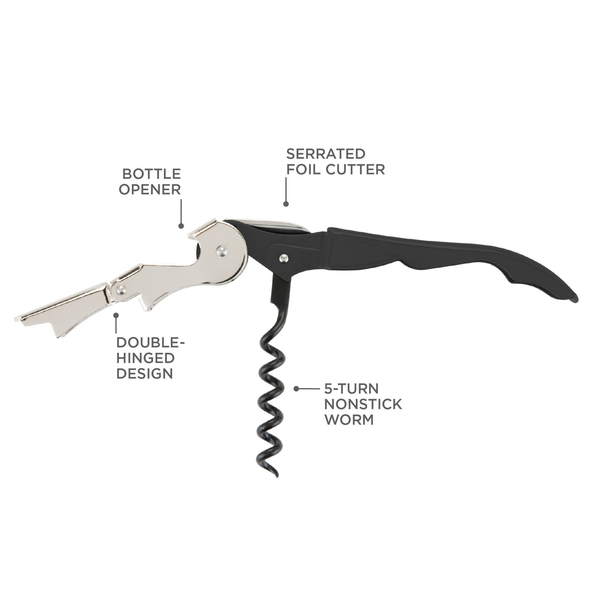 Truetap Waiter's Corkscrew in Black, Clip Strip 12ct