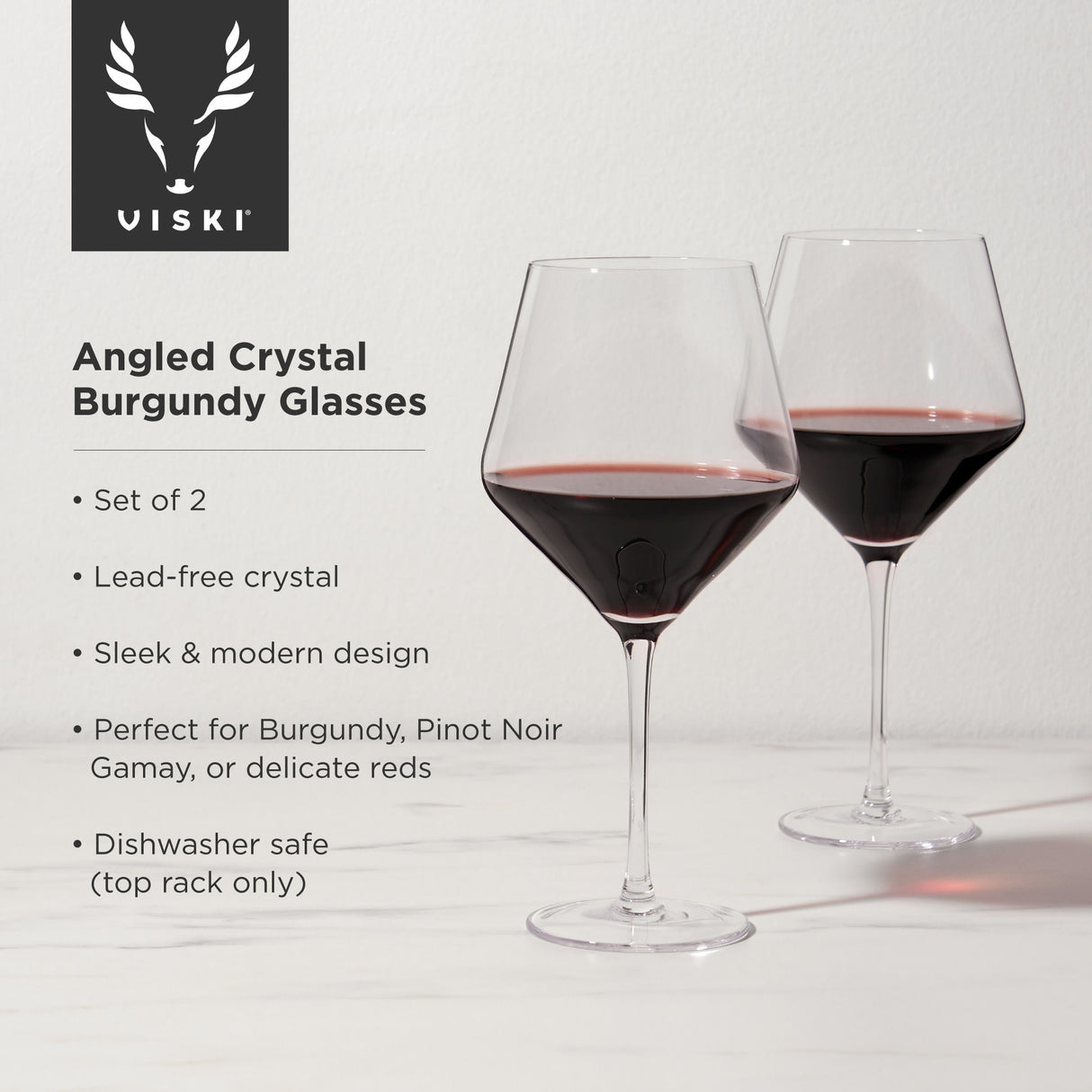 Raye Crystal Angled Burgundy Glasses, Set of 2