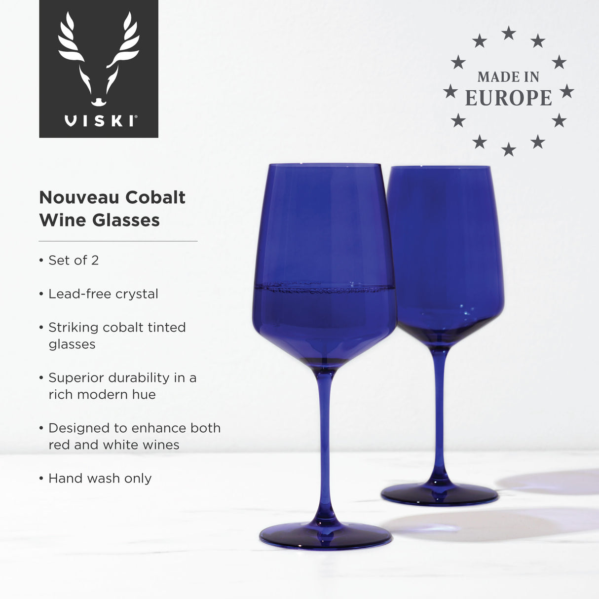 Reserve Nouveau Crystal Wine Glasses in Cobalt, Set of 2