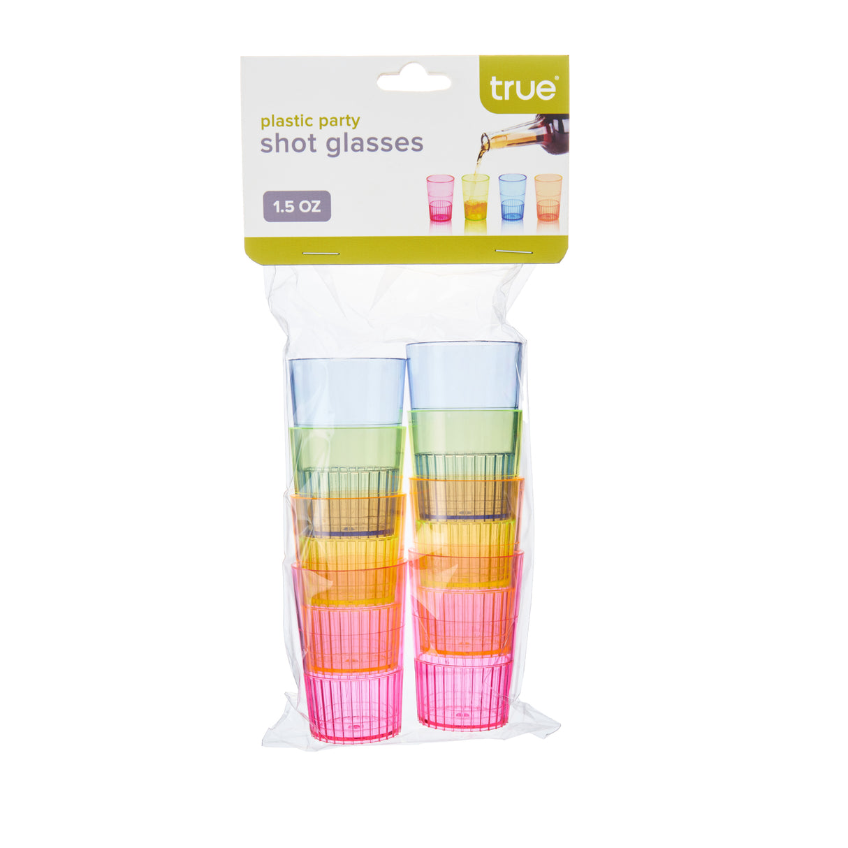 Party HotShots 1.5 oz Plastic Shot Glasses in Assorted Colors, Set of 8