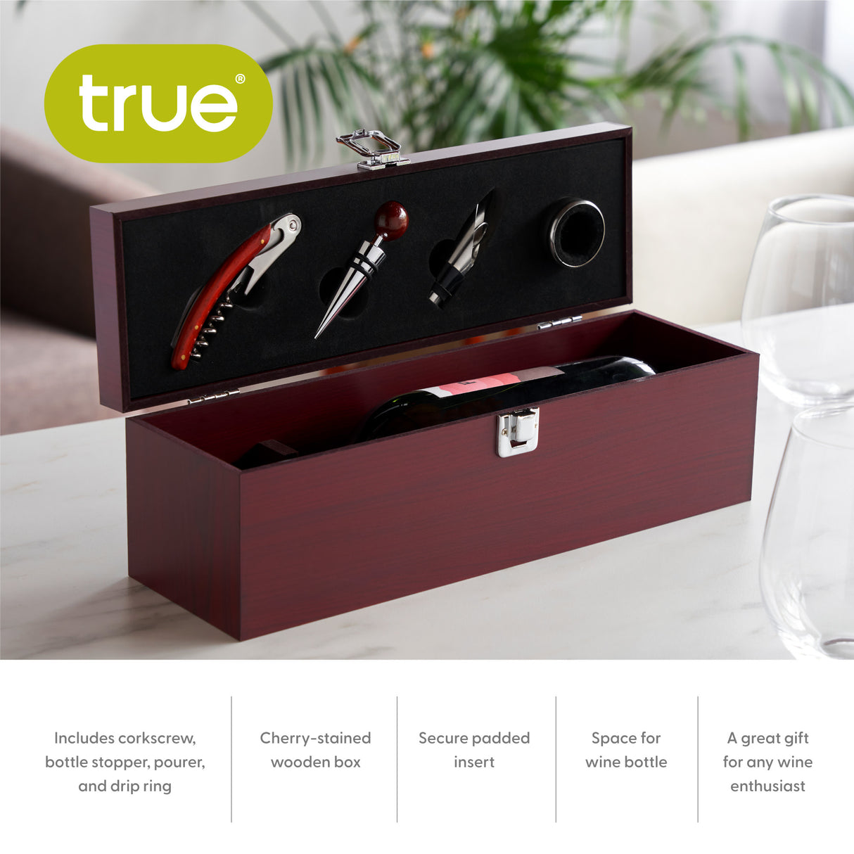 Cherry Single Bottle Box & Wine Tool Gift Set