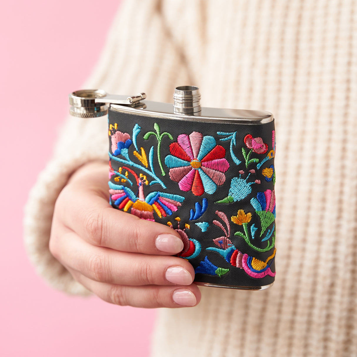 Salina Embroidered 6 oz Stainless Steel Flask