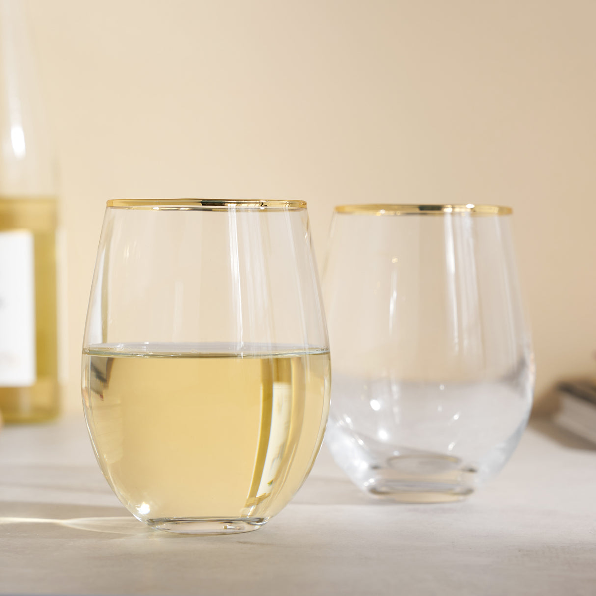 Gilded Stemless Wine Glasses, Set of 2