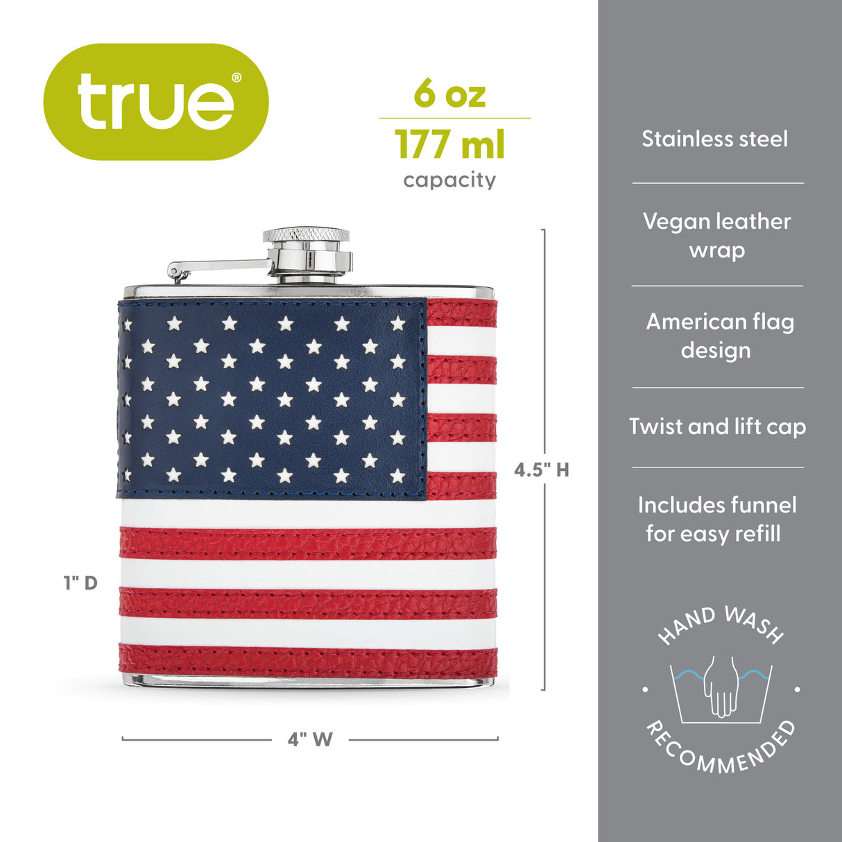 Trueflask 6 oz American Flag Flask with Funnel