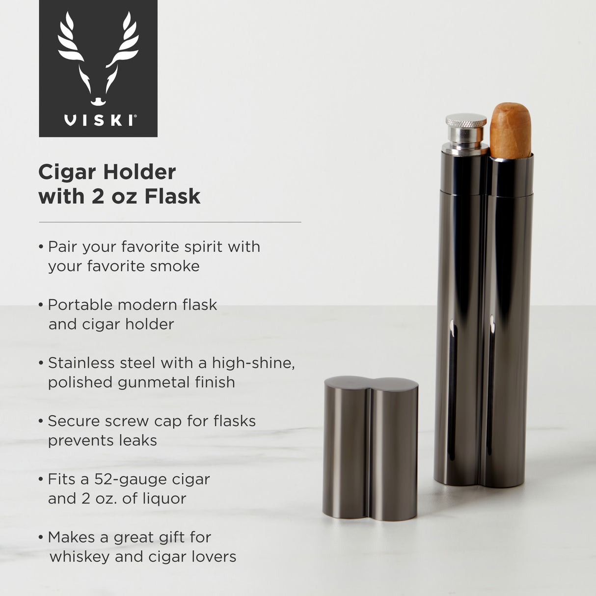 Warren Cigar Holder and Flask in Gunmetal