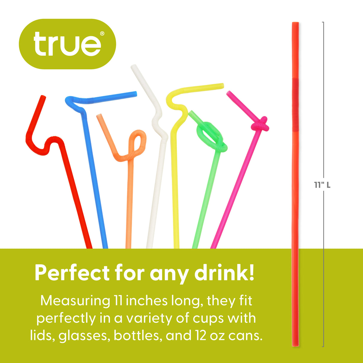 Party Twisted Ultra-Bendy Straws in Assorted Neon, Set of 50