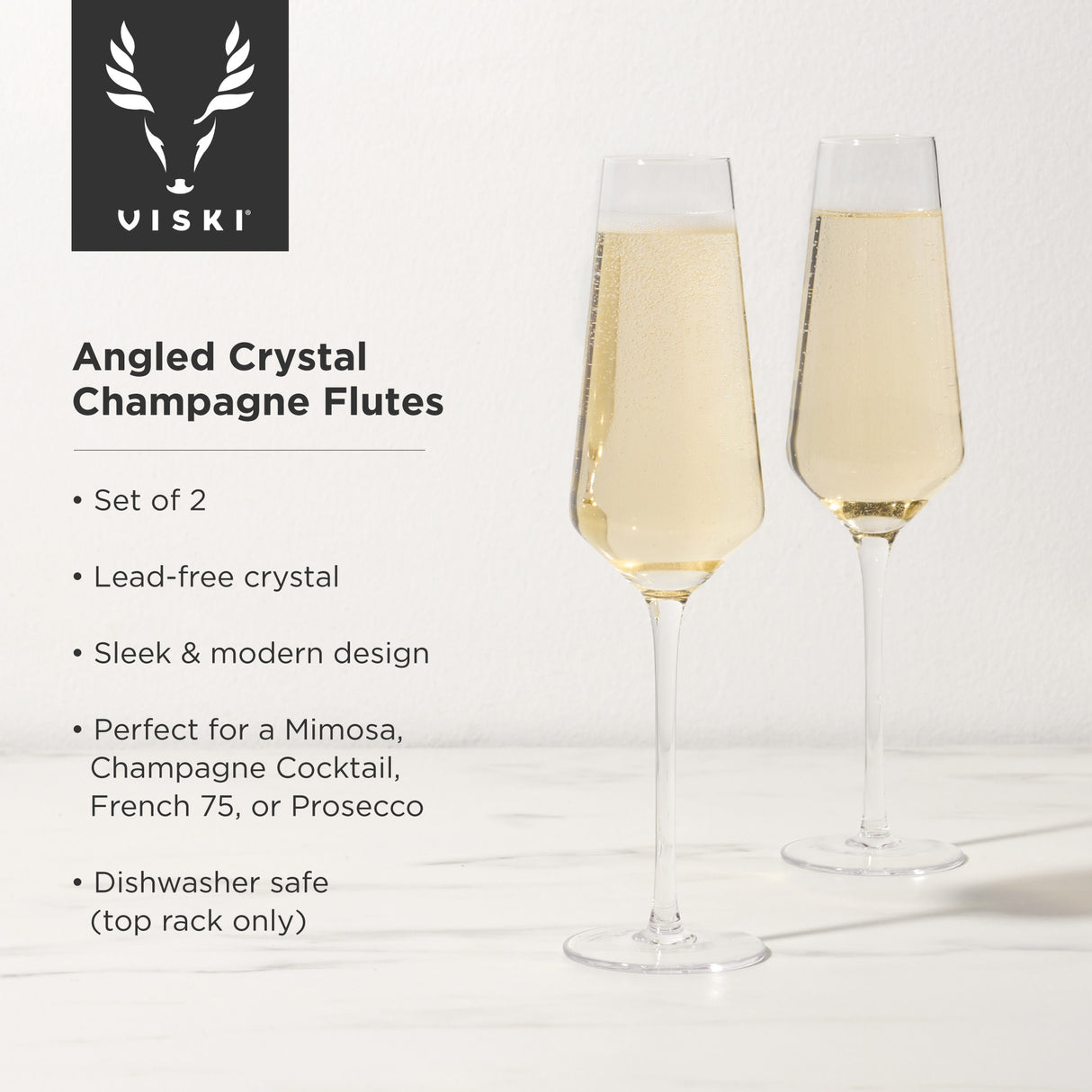 Raye Crystal Angled Champagne Flutes, Set of 2