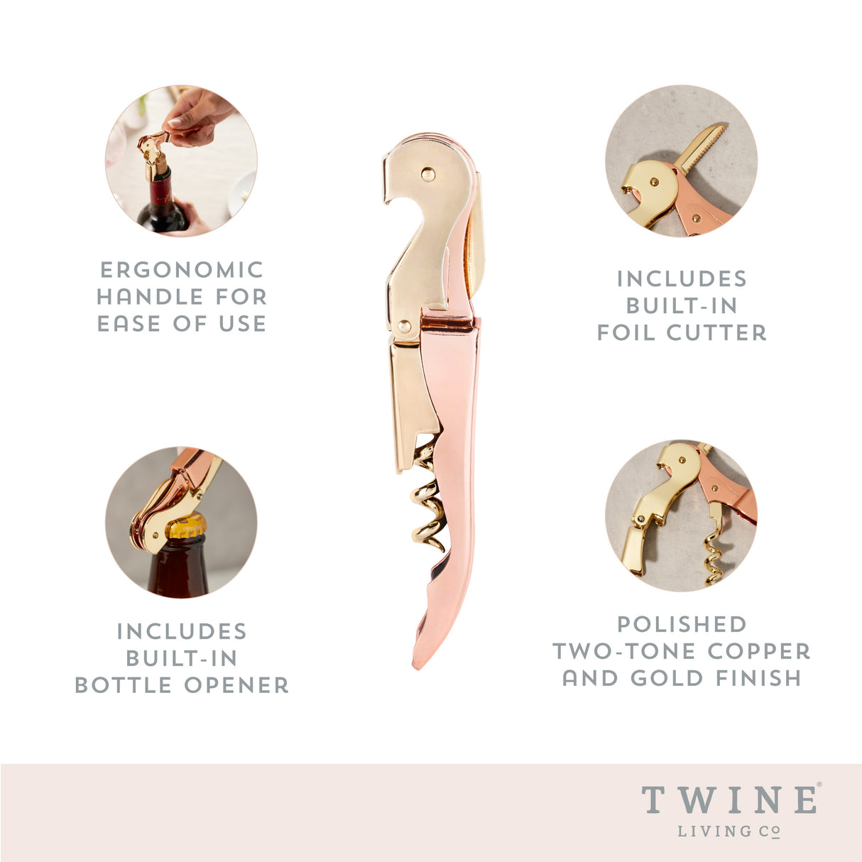 Double-Hinged Corkscrew in Copper & Gold