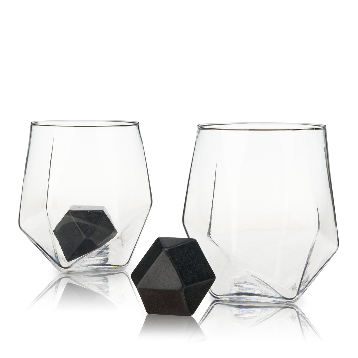 Seneca Crystal Faceted Tumbler & Hexagonal Basalt Stone Set, Set of 4