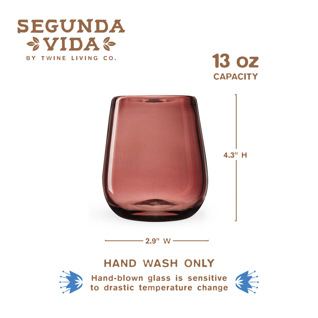 Segunda Vida Rosado Recycled Stemless Wine Glasses, Set of 2