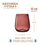 Segunda Vida Rosado Recycled Stemless Wine Glasses, Set of 2