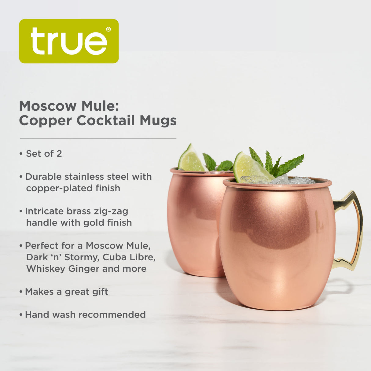 Moscow Mule 16 oz Copper Plated Mug with Zinc Alloy Handle, Set of 2