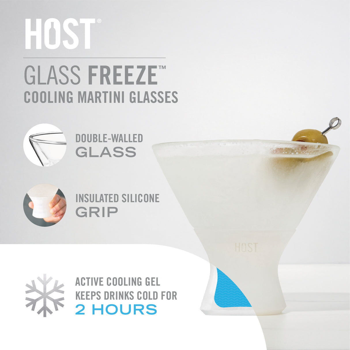 Glass FREEZE Martini Cooling Cup, Set of 2