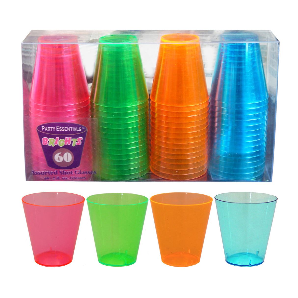 Party Essentials 2 oz Neon Shot Glasses, Set of 60