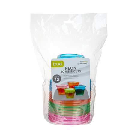 Party 4 oz Plastic Bomber Cups in Assorted Neon, Set of 20