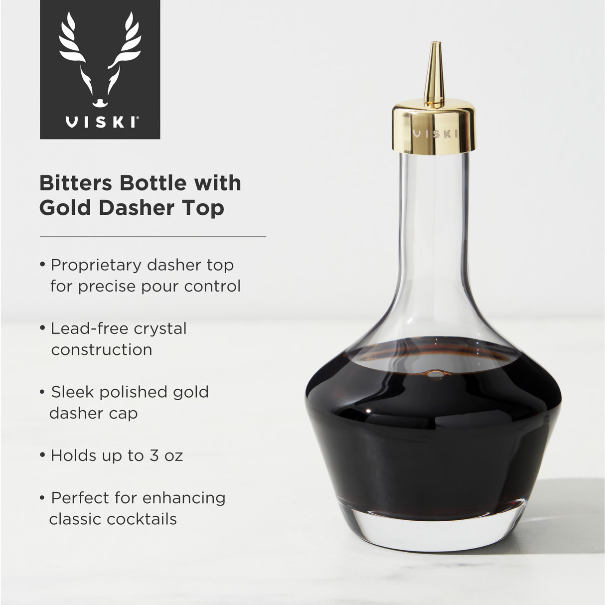 Belmont Bitters Bottle with Dasher Top in Gold