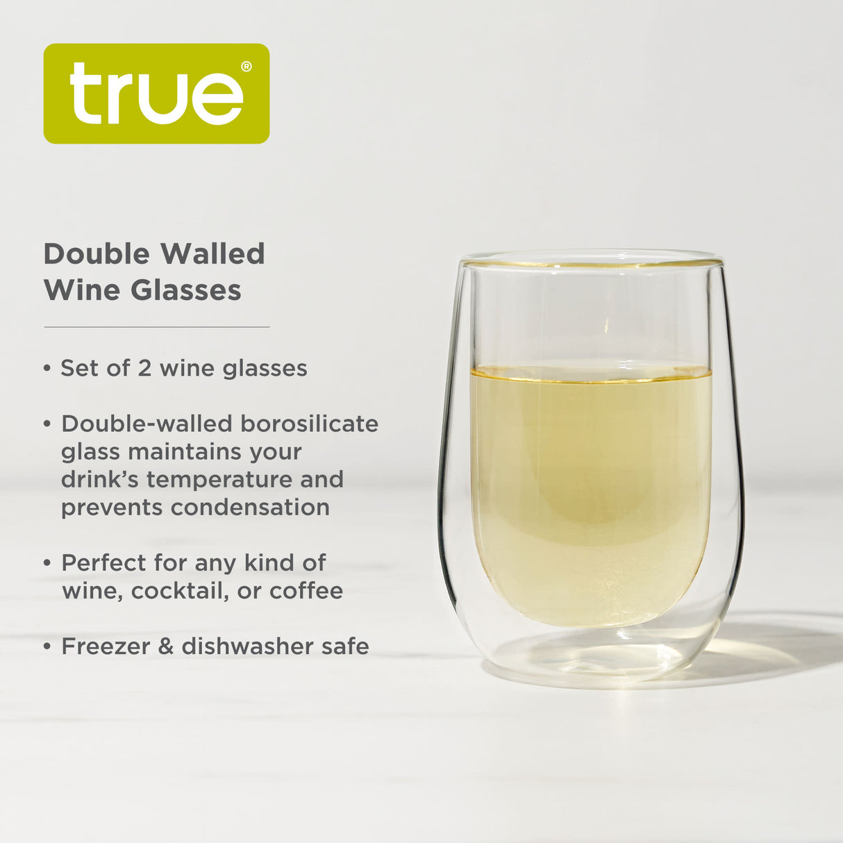 Double Walled 10 oz Stemless Wine Glasses, Set of 2