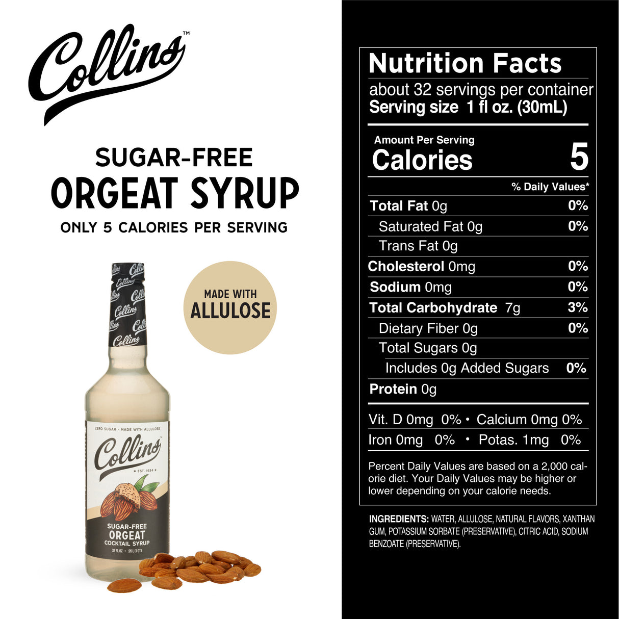 Sugar-Free Orgeat Syrup, 32 oz