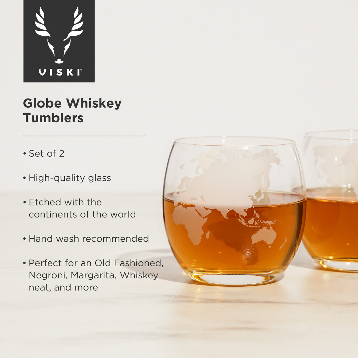 Globe Whiskey Tumblers, Set of 2