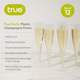 Party Plastic Champagne Flutes in Clear, Set of 12